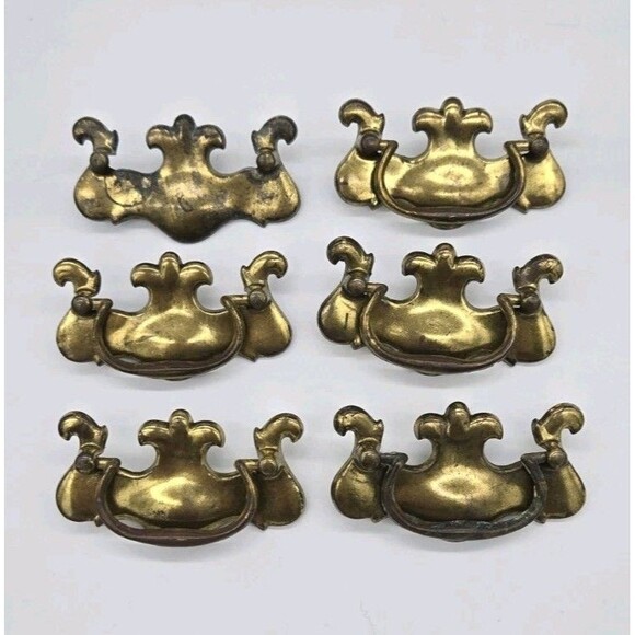 6 Vintage Dresser Drawer Furniture Pulls Handles With Screws Hardware Gold 3677 - Picture 2 of 16